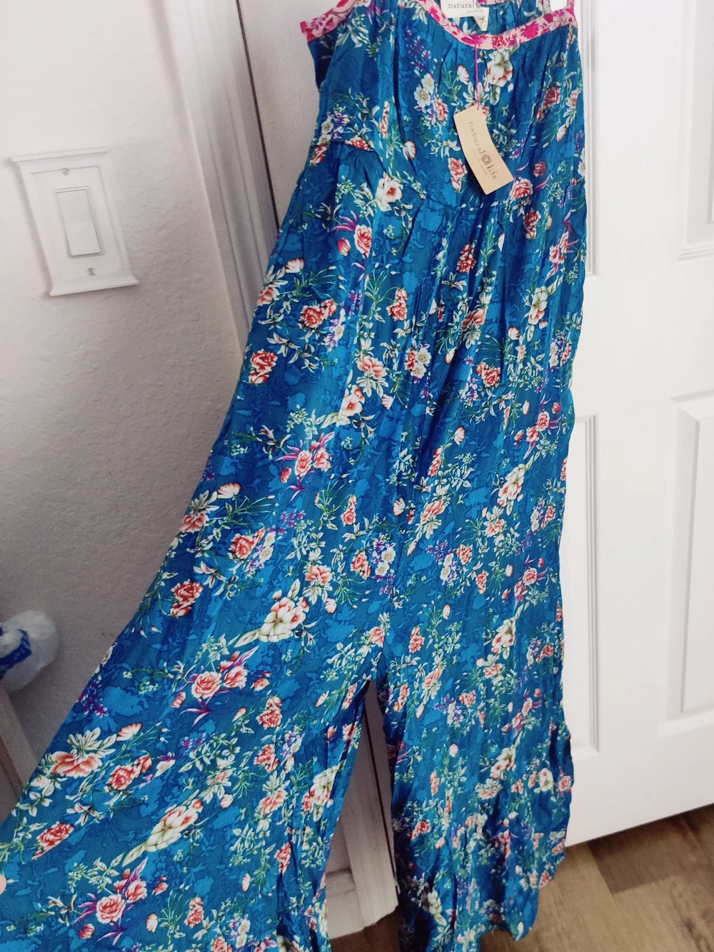 NATURAL LIFE Teal Floral Wide-Leg Smocked Jumpsuit - Picture 2 of 5